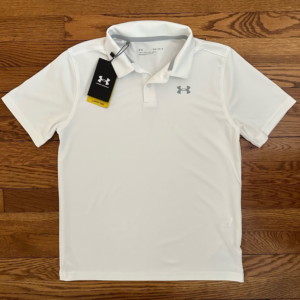 Under Armour Boys White Performance Polo Shirt Size Large (14-16)